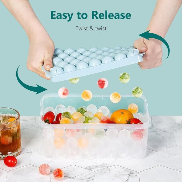 3 Pack Ice Trays for Freezer, 99 PCS Ice Cube Tray with Lid and Bin, Round Ice C - Picture 3 of 6
